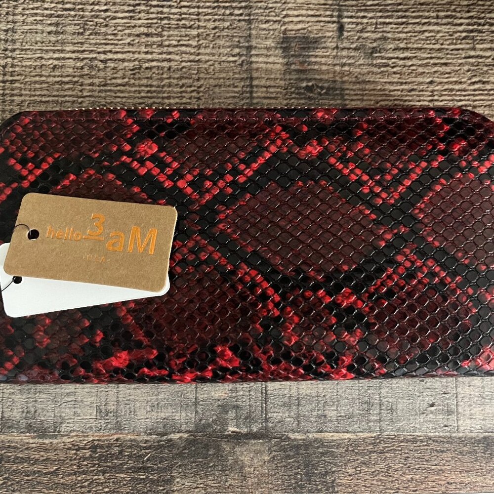 Snakeskin Print Wallet /Python/ Zip Around / Red … - image 4